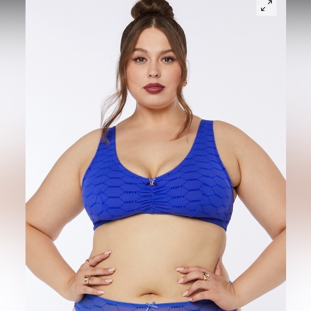 NWT SAVAGE X FENTY FLOCKED LOGO BRALETTE Size 3X Colbalt Blue Cafe